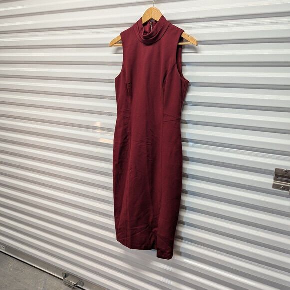 WHBM Size 4 Deep Red Mock Neck Bodycon Dress - Picture 4 of 10